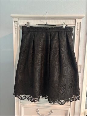 Leslie Fay Black Lace A-Line Skirt with Scalloped Hem